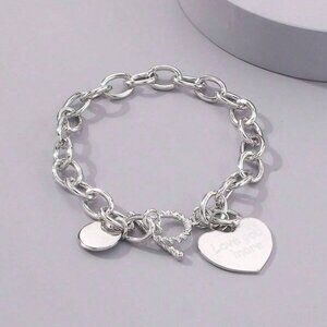 Silver Casual Women's Heart Shaped Bracelet